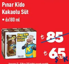PINAR KİDO KAKAOLU SÜT 6X180 ML PINAR KİDO KAKAOLU SÜT 6X180 ML